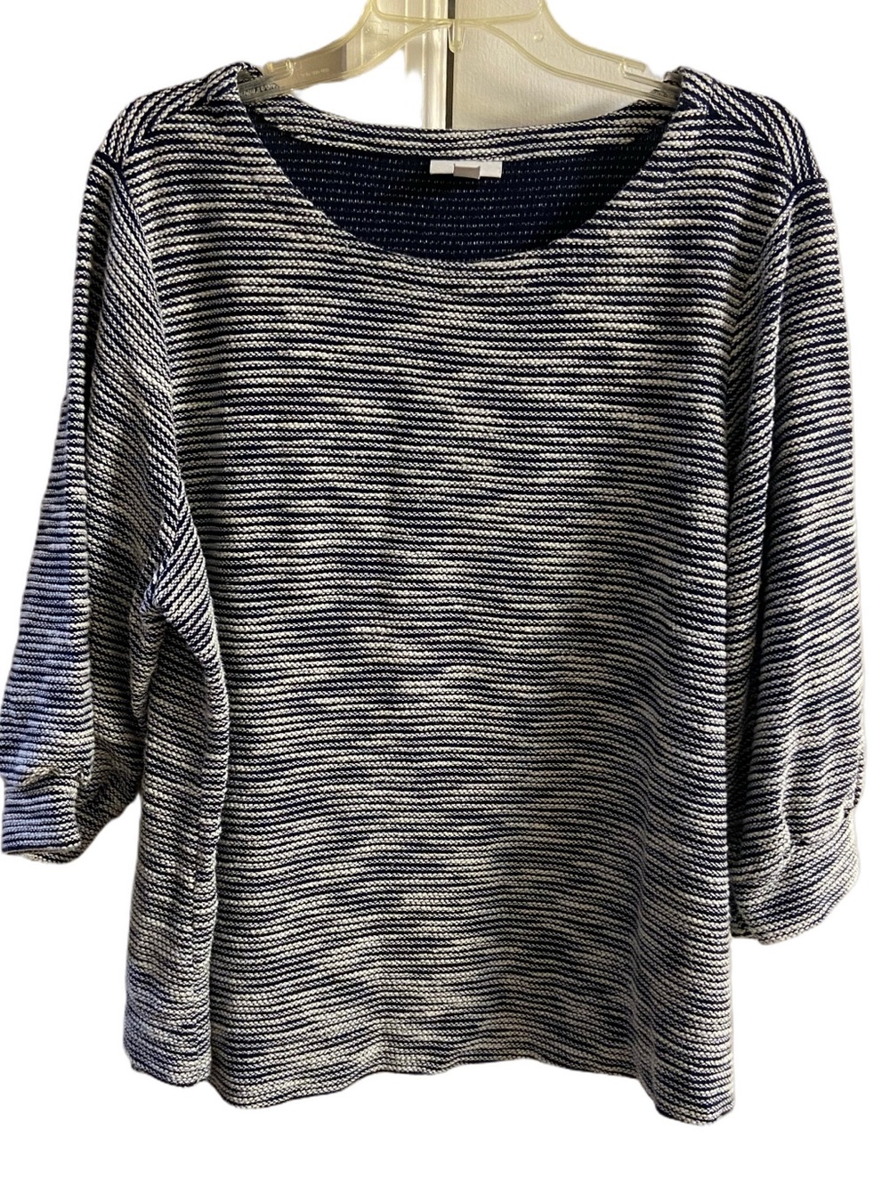 J Jill Striped Textured Knit Scoop Neck Top Sweater Balloon Sleeves 2X